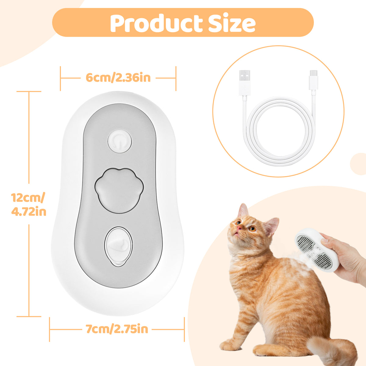 Steam brush being used to groom a cat